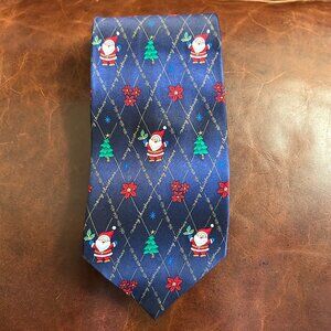 Hallmark Holiday Traditions Men's Silk Tie Santa Christmas Tree Navy Blue Korea